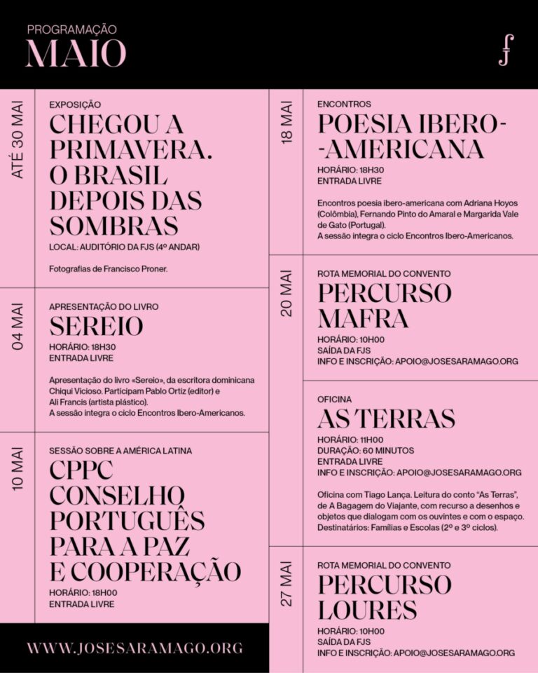 Programação de maio na Fundação José Saramago